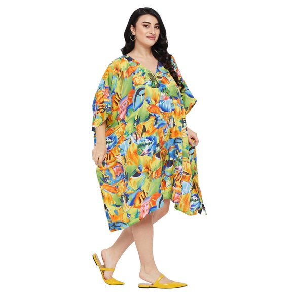 Women Plus Size Multicolor Short Kaftan Polyester Tunic Dress by Gypsie Blu - Picture 5 of 9